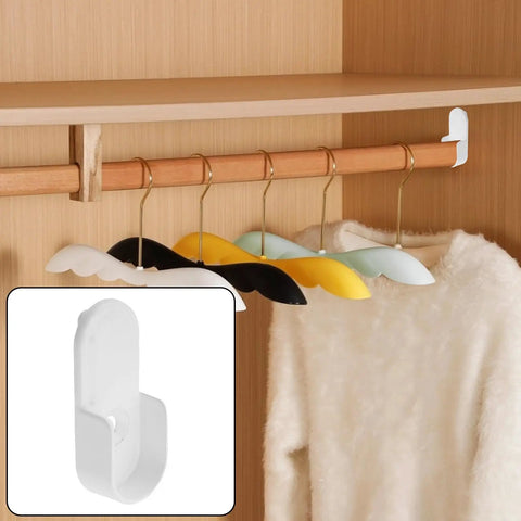 Oval Closet Rod End Supports 18 Pack White For Standard 15x30mm Flat Rods Wardrobe Rod End Brackets For Aluminum Wood And Stainless Steel Rods Easy Install showing in use with wooden rod and hangers.