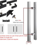 H Shape Heavy Barn Door Pull Handle For Wood And Glass Doors Exterior Interior Push Pull Handle In Grey 80cm Built Tough Stainless Steel Build Easy Install With All Hardware Modern Rustic Style, shown in dimensions with installation details.