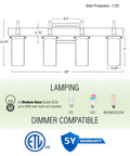 Diagram of Winslow 28 Inch 4 Light Farmhouse Vanity Light With Seeded Glass Cylinder Shades Bleached Oak Finish And Galvanized Steel Accents