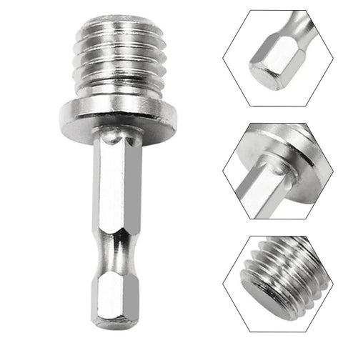 Heavy Duty Quarter Inch Hex Shank Drill Adapter With M14 Screw Thread Connecting Rod for Angle Grinders close-up view.