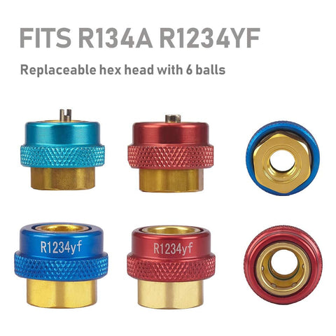 Air Conditioning Valve Core Remover And Installer Tool Set For R134A And R1234YF showing replaceable hex heads