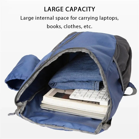 Ultralight Foldable Backpack For Hiking And Cycling Portable Travel Rucksack with open main compartment showing contents