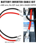 4 AWG 24 Inch Battery Inverter Cable Set With Zinc Plated Copper Terminals For Cars Trucks And Solar Power Systems displayed on battery
