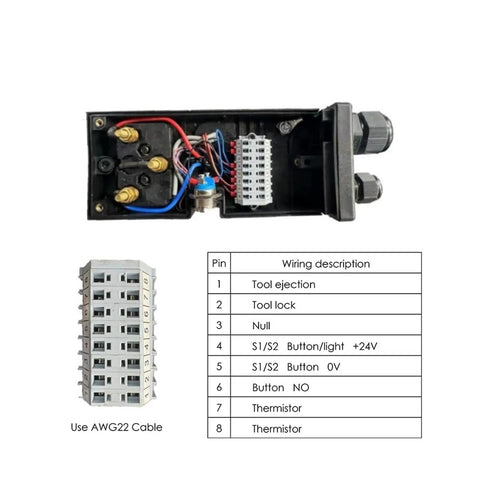Premium 9.0KW ATC Air Cooled Spindle Motor For CNC Routing wiring terminal connections and pin descriptions.