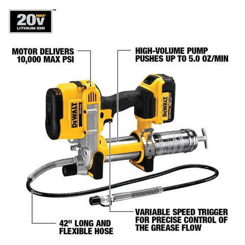 20V Max Cordless Grease Gun Kit With 4.0Ah Battery And Charger led light 42 inch hose 10000 PSI variable speed trigger high flow pump.