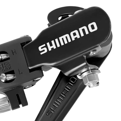 Close-up of the Shimano Rear Derailleur RD-TZ31-A For 6/7 Speed Mountain Bikes, Direct Mount, showing durable aluminum alloy build