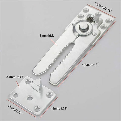 Eight Pack Heavy Duty Sectional Sofa Connectors With Iron Grip Braces To Lock Couches Recliners Loveseats Locked Down Tight No More Couch Shuffle Stop Unintended Sliding Adjustable Metal Braces dimensions shown close-up