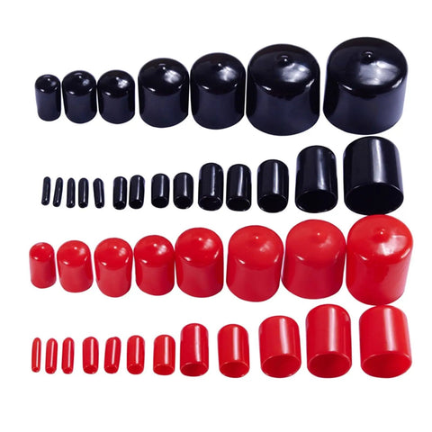 All Purpose Plastic Cap Thread Rubber Stopper Kit With Dope Decorative Covers And O Ring Assortment For Screws Rods Pipes Hangers Wires Fishing Gear DIY Projects And More, black and red caps