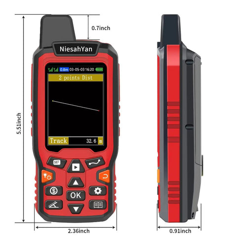 Built Tough Handheld GPS Surveying Tool With GPS GLONASS For Pro Grade, Real World Field Use, 5.51-inch red device shown front and side