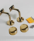 Sleek silver brackets and hardware for Wall Mount Clear Acrylic Railing Kit, suitable for indoor stairs and decks.