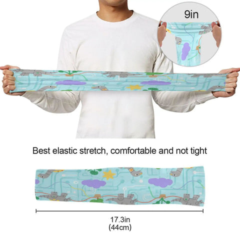 Dope Dinosaur Print UV Arm Sleeves With Anti Slip Ice Silk Cooling Covers, 17.3 inches, stretchy and comfortable, ideal for outdoor activities.