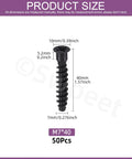 Detailed dimensions of 50Pcs M7 X 40mm Black Zinc Plated Confirmat Screws Set With Phillips Drive Countersunk Self-Tapping