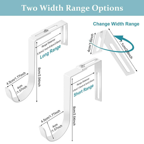 Heavy Duty Adjustable Over Door Hooks, Premium Metal Coat Hangers Built Tough To Handle Your Daily Grind, Clutter Free Cubicle Organizers Fit 1 3 8 To 3 2 Inch Panels, Sleek Matte Black Five Pack showing two width range options.