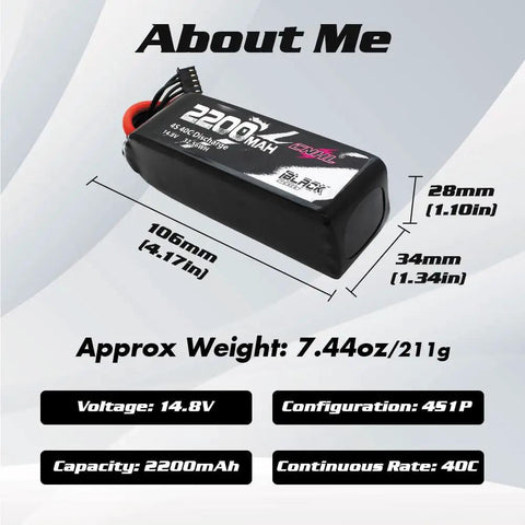 Beefy 2200mAh 4S LiPo Battery 40C 14.8V XT60 For RC Airplane Quadcopter Boat Car Truggy Truck Two Pack High Discharge Fast Charge