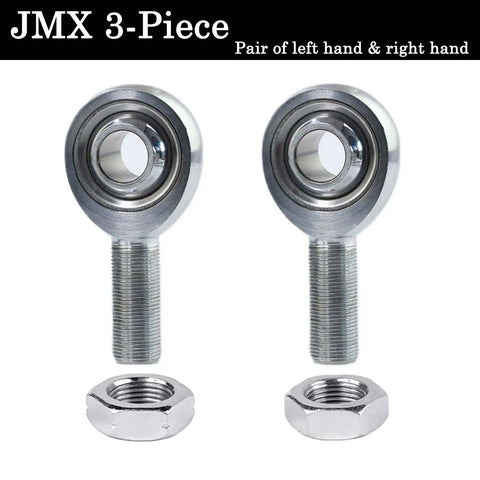 Five Eighths Inch Heim Joints Rod End Kit JMX Series Three Piece Heavy Duty Chromoly Joints With Jam Nuts PTFE Liner Reinforced By Kevlar; pair of rod ends