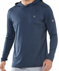 Mens Sun Protection Hoodie Shirt With UPF 50 Plus Long Sleeve Rash Guard For Fishing Swimming And Running in dark blue