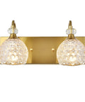 Two Light Brushed Gold Vanity Light Fixtures For Bathroom Over Mirror With Crystal Orb Shades Modern Glam Vanity Lighting Above Sink Premium Crystal Accents 13.8 Inch Long Durable Brass Base featuring crystal orb shades and brass base