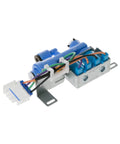 Side view of dual water valve replacement for refrigerators OEM style part WR57X10098 with wires and connectors.