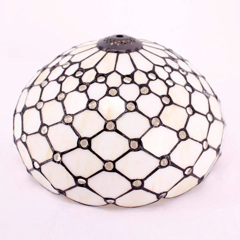 Cream Amber Stained Glass Bead Lampshade 12x6 Inch Replacement for Table Lamps Pendant Lights and Ceiling Fixtures, Tiffany Style Glass Shade With Cap, Shade Only