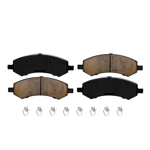 Front Brake Kit With Rotors And Ceramic Pads For Dodge Ram 1500 2006 2018 2019 2024 Ram 1500 Classic Durango And Chrysler Aspen Replacement Disc Brake System Bolt On Ready To Roll Today shown with four ceramic pads and installation clips.