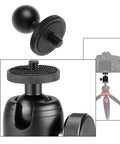 17mm Ball Head Converter With One Quarter Inch Universal Screw For Tripods Magnetic Suction Cup Car Mounts And Phone GPS Camera Brackets 360 Degree Panoramic Rotation Perfect For Multi Angle Shots in black metal with camera attachment detail