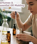 Person using Six Pack Glass Pipette Droppers With Brush Set Bent And Straight Tips 1 Ml Eye Droppers For Essential Oils Lab Crafts Measuring And Transferring Liquids with glass and bottles on table