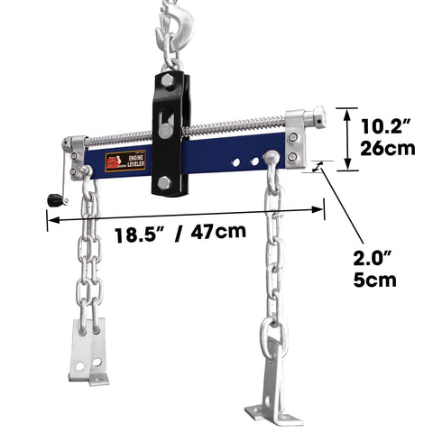 Beefy Steel Engine Leveler With Adjustable Handle, Three Position, Three Quarter Ton Capacity (1,500 Lb), Blue, product dimensions