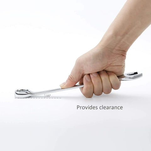 Hand using Combination Metric And SAE Wrench Set 24 Piece Portable With Drop Forged Chrome Wrenches for clearance demonstration