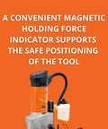 Pro Grade Magnetic Drill Unit With Reversible Electronic Speed Control For Up To Two And A Half Inch Annular Cutters showing magnetic holding force indicator.