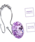Purple Stainless Steel Shower Curtain Rings Set With Rust Resistant Double Hooks And Rhinestone Accent, Exquisite Shape
