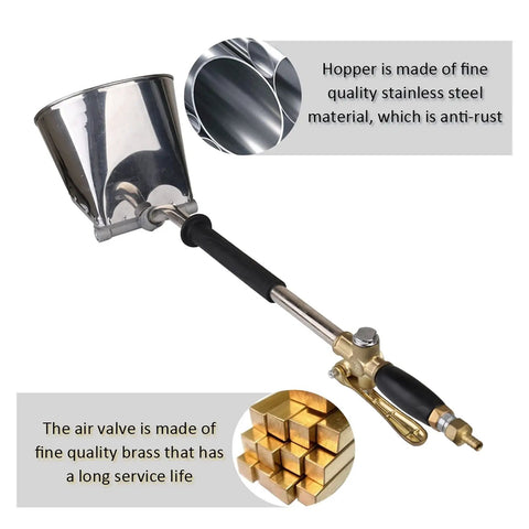 Professional Pneumatic Paint Sprayer And Cement Mortar Shooter With Stainless Steel Hopper for roofs, featuring a stainless steel hopper and brass valve.