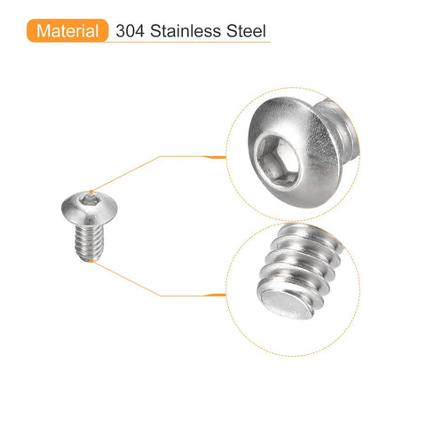 One Hundred Pack Of Size 2 56 X 3 16 Button Head Socket Cap Screws Forged From Grade 304 Stainless Steel close-up view with hex socket
