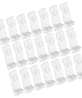 24 clear plastic locking shelf pegs with antislip grooves and curved edge, perfect for 20mm thick shelves, easy to install, no wobble