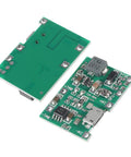 5 Piece 18650 Lithium Ion Battery Charger Module Kit with holder, detailed PCB layout, micro USB input for DIY projects.