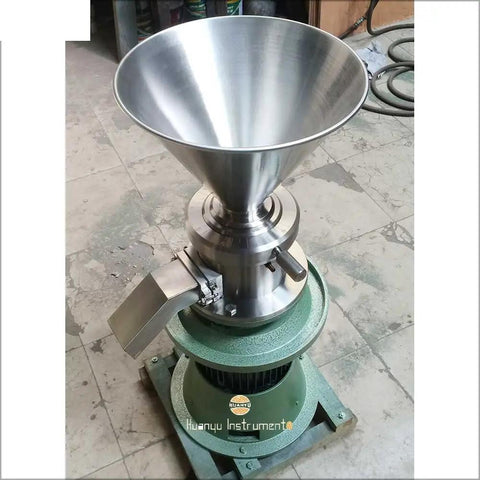 JM120 Commercial Vertical Peanut Butter Grinder Mill In Stainless Steel, shown with large hopper and base, for food processing