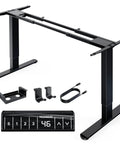 Electric Standing Desk Frame With Dual Motors 265 Lb Load Thick Automotive Grade Steel T Shaped Legs Fits Up To 90x31.5 Inch Desktops Built To Last With Smooth Quiet Lift Home Office Frame Only, shown with control panel and components.