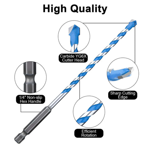 UBESTHS concrete drill bit set, 7 pcs, blue spiral-coated carbide YG6X cutter head with hex shank