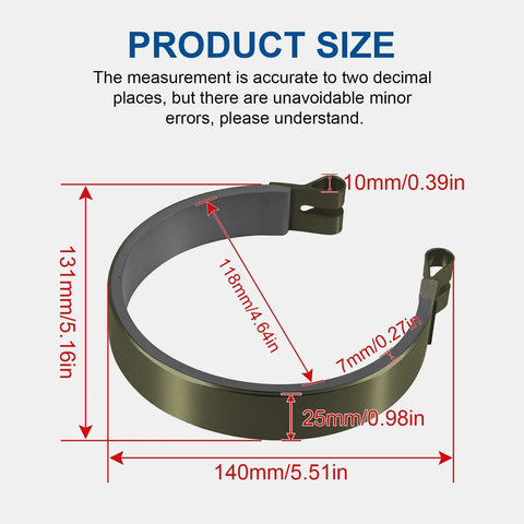 Go Kart Brake Band Kit 4 And A Half Inch Replacement Drum Brake Band With Pin For Go Karts ATVs Mini Bikes Yard Carts Yerf Dog Four Wheelers Durable Metal Construction Easy Install Long Lasting Performance shown with measurements