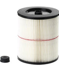 Universal Vacuum Filter For 5 Gallon And Larger Shop Vacuums With Red Stripe Cap Fits Most Current Models, shown with black cap