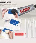 All Purpose Glue 3.7oz Clear Bundle With Snip Tip Applicators And Spreader Tools For Heavy Duty Bonds On Any Surface Waterproof Dries Clear Industrial Strength Silicone Sealant And Contact Adhesive with included spreaders and hands using the product.