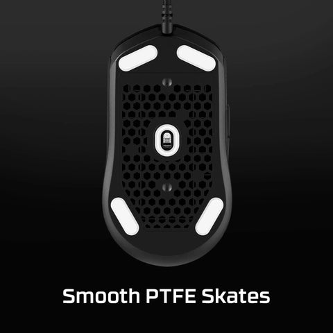 Bottom view of Pulsefire Haste 2 Wired Gaming Mouse Ultra Light 53g With 8000Hz Polling Rate Precision Sensor Hyperflex 2 Cable