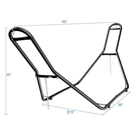 Heavy Duty Steel Hammock Stand For Indoor And Outdoor Use Yard Ready Fits 9 To 13 Foot Hammocks With 450 Pound Capacity Two Adjustable Chains And S Hooks Universal Frame For Brazilian And Spreader Bar Hammocks, side view
