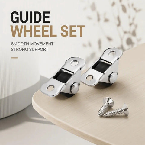 Eight Pack Of One Half Inch Rigid Caster Wheels With Compact Low Profile Design For Smooth Rolling On Desks And Furniture Includes Premium Hardware Pieces installed on a wooden surface.