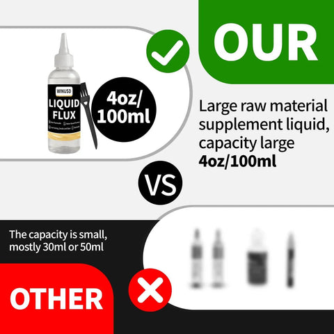 Comparison of Liquid Solder Flux Water Based No Clean Flux for Soldering Electronics in 4oz bottle with competitors