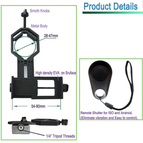 Turn Your Smartphone Into A Video Camera And Image Capture Rig For Binoculars, Telescopes With Aluminum Mount And Remote