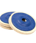 Heavy Duty 3 Pack Felt Wool Buffing Wheels For Angle Grinder, blue wool discs with outer size of 10cm and bore of 1.6cm.