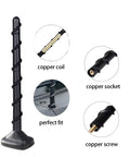 2 Pack Short Truck Antennas For Universal Fit On Ford F Series Ram Dodge Chevy Silverado GMC Sierra Toyota Tundra Tacoma Jeep Wrangler And More With Tire Valve Caps Included. Image shows antenna details like copper coil, socket, and screw.