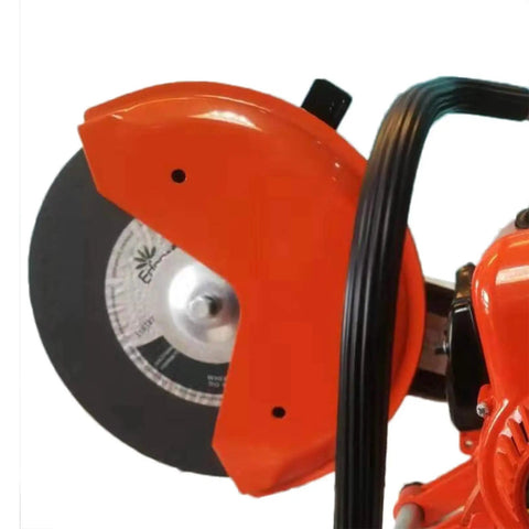 Close-up of 6.8HP Petrol Demolition Saw With 2-Stroke Engine, Fast 5000 RPM Cutoff Saw For Concrete, Metal, Brick, Marble, Road Construction Kit Included, Heavy Duty Cutter Machine blade