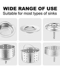 Wide range of sink strainers with universal fit for Disposable Kitchen Sink Strainer Mesh Bags 200 Pack Catch Food Waste and Leftovers.