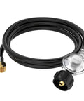 Six Foot Propane Hose With Regulator For Grills And Fire Pits, Go-To Three Eighths Inch Female Flare, Five Sixteenths Inch Diameter Hose